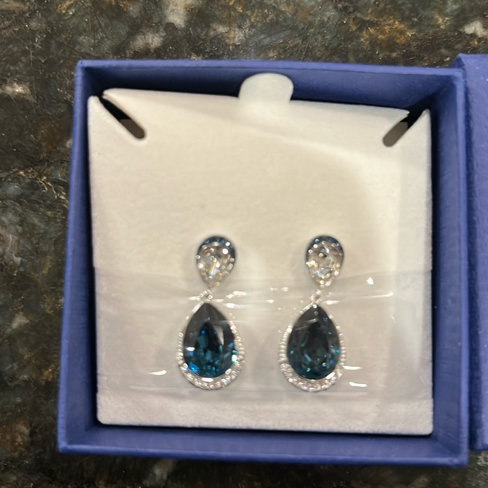 Swarovski blue and crystal earrings - brand new